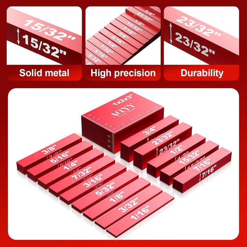 AQYY Setup Blocks Height Gauge Set, 15pcs Precision Aluminum Setup Bars for Router and Table Saw Accessories Woodworking Set Up,Bars Accessories Laser Engraved Size Markings - Image 2